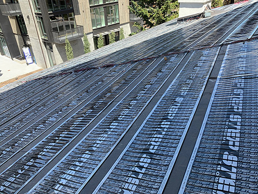 Low-voltage heating element used for large roof de-icing application.